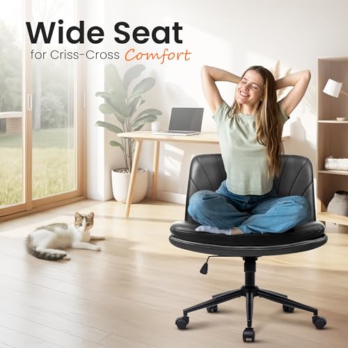 Neo Chair Criss Cross Office Chair with Wheels & Adjustable Swivel - Black PU