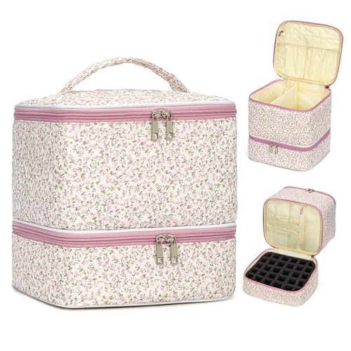 Floral Nail Polish Organizer Bag for 30 Bottles & UV Nail Lamp - Pink Floral