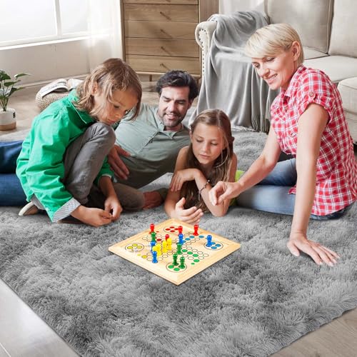8x10 Grey Mottling Shag Area Rug for Bedroom Living Room Plush Fluffy Carpet - Tie-Dye Grey