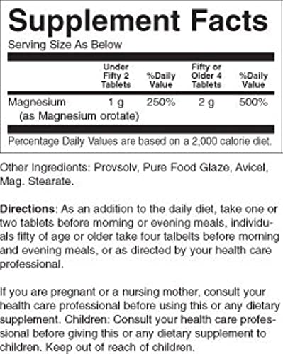 Magnesium Orotate Tablets 500 Mg - Unflavored, 200 Count - Dietary Supplement