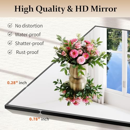 COFENY Black 30x30 Inch Rectangle Wall Mirror with Metal Frame - Modern Vanity Bathroom & Living Room Decor - Horizontal or Vertical Mounting