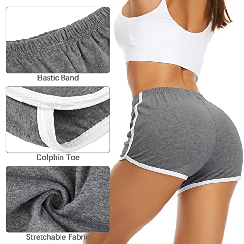 Women's Cotton Shorts Athletic Gym & Yoga Shorts - Light Blue, Salmon, Purple, Navy, Mixed Colors, Large
