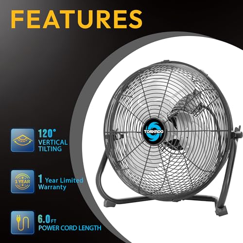 Tornado 20 Inch High Velocity Metal Floor Fan - New 3-Speed Industrial Cooling