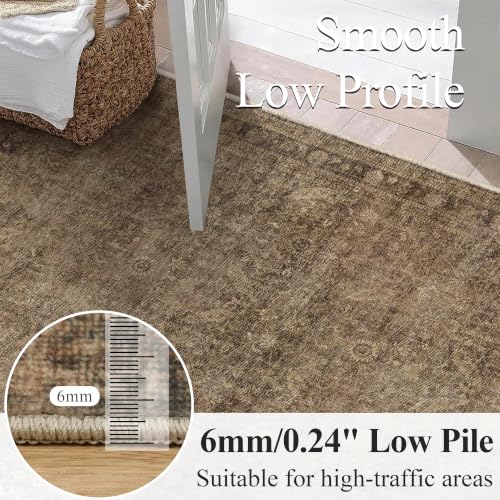 6x9 Brown Washable Vintage Floral Area Rug Non Slip for Bedroom