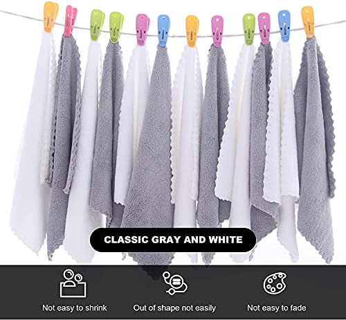 Microfiber Face Towels 30 Pack - Ultra Soft Makeup Remover Cloths White-Grey, 12x12 Inch