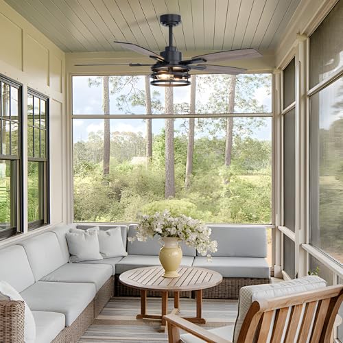 52 Inch Ceiling Fan with Lights and Remote Control - Black Farmhouse Style for Indoor Outdoor