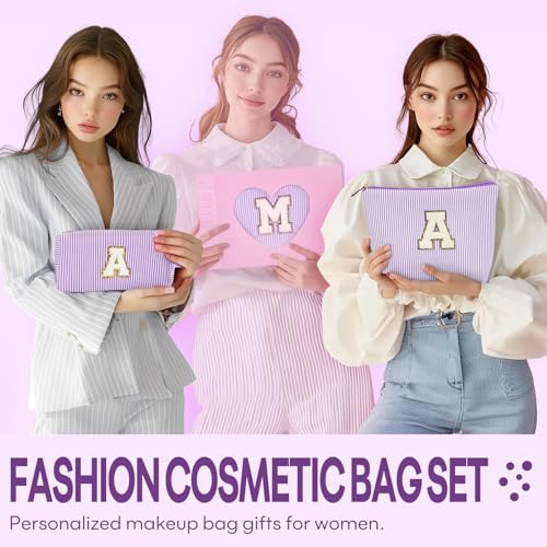 Initial Makeup Bags for Women - Purple Z, 2-Piece Cosmetic Travel Set