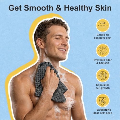 Black 2 Pack Exfoliating Washcloth Towels - Body Scrubber Set for Shower