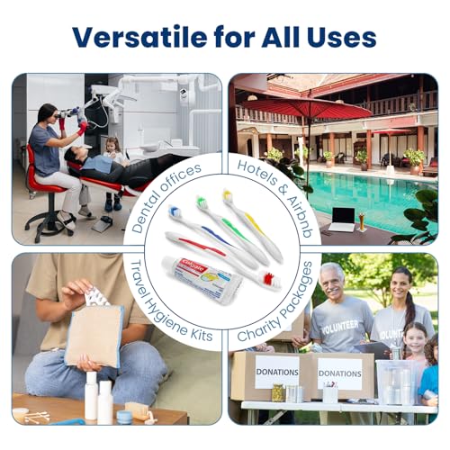 Bulk 200 Medium Soft Toothbrushes, Standard Size, Individually Wrapped, Hotels & Travel