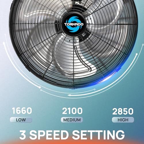 Tornado 16-Inch Pro Series Oscillating Wall Mount Fan - Black, Heavy Duty, 3-Speed, 2850 CFM