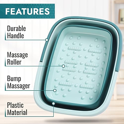 Foldable Foot Soaking Tub with Massage Rollers - Green & Blue Home Spa Bath Basin