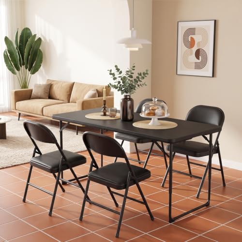 4FT Portable Folding Table with Adjustable Height & Steel Legs - Heavy Duty Plastic Surface for Indoor & Outdoor Use