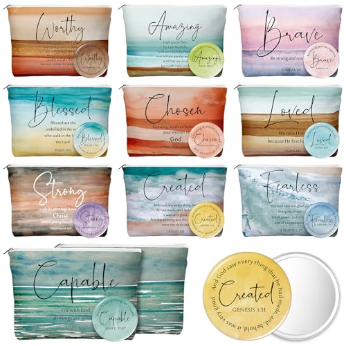 Bright Christian Gifts Women Makeup Bag Set with Bible Verse Compact Mirrors - Bible Variation