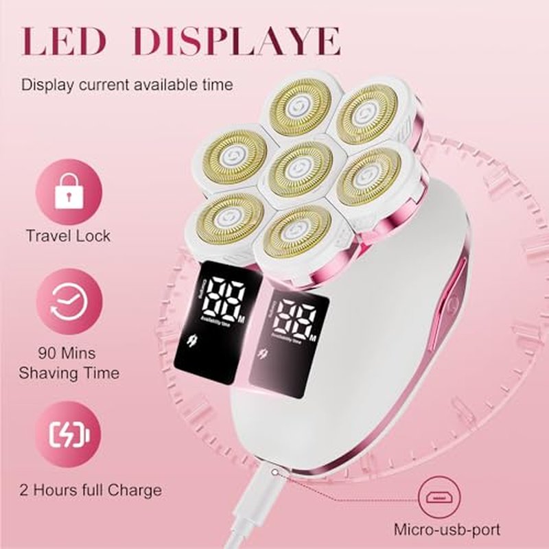 3-in-1 Electric Razors for Women,Bikini Trimmer for Women,7D Painless Electric Shaver with Facial Cleansing Brush,Gifts for Women,Replaceable Hair Remover for Legs Water Resistant Wet/Dry (Pink)