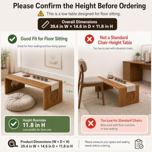 Japanese Folding Bamboo Coffee Table 31.5 Inch Low Floor Desk for Living Room