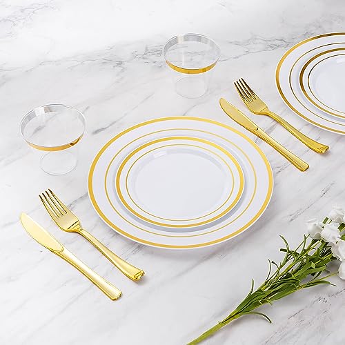 Gold Disposable Plastic Plates for 100 Guests - 600 Pieces Partyware