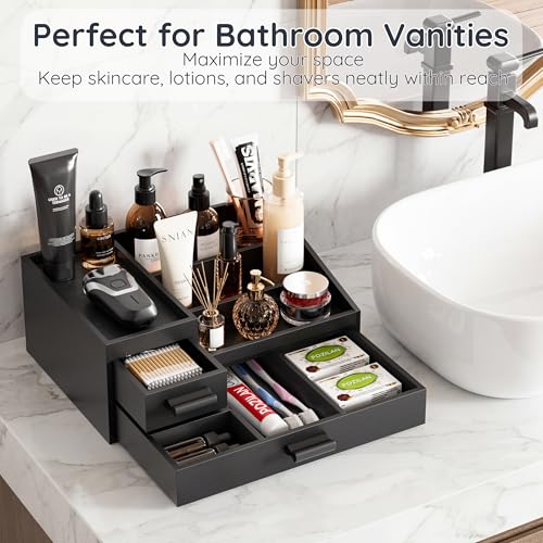 Wooden Cologne Organizer with Drawers and Vanity Stand for Men