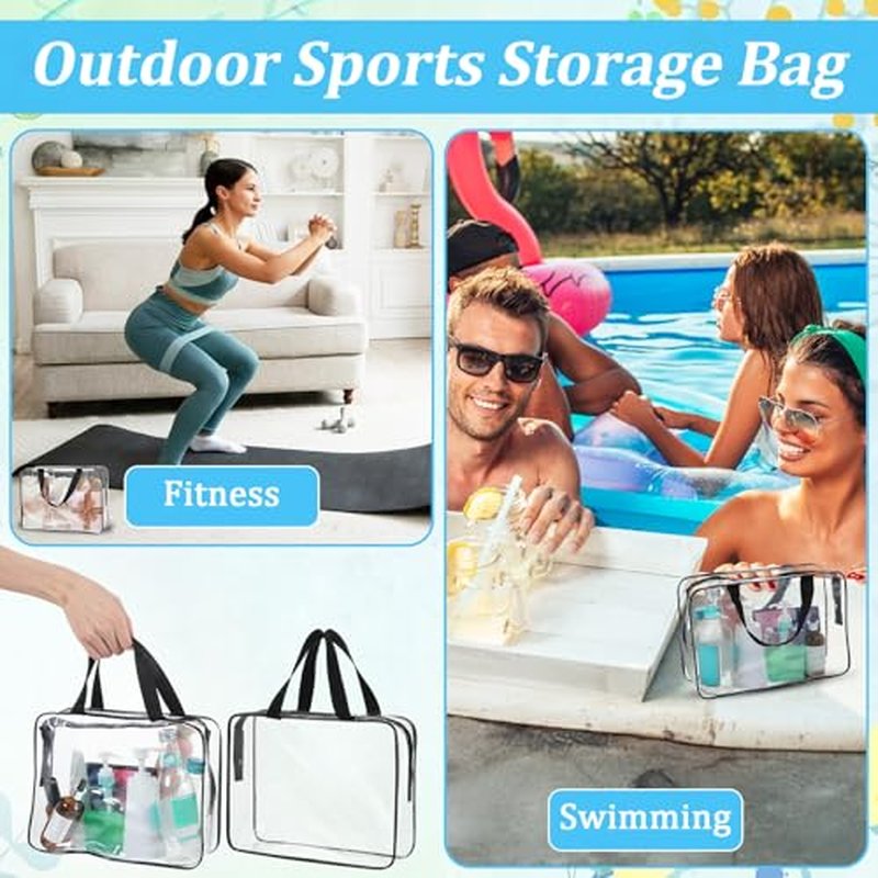 10 Pack Large Clear Makeup Bags with Zipper Handle, 12x9x4 Inch PVC Toiletry Travel Bag Waterproof Cosmetic Tote Pouch Transparent Storage Organizer for Women Men