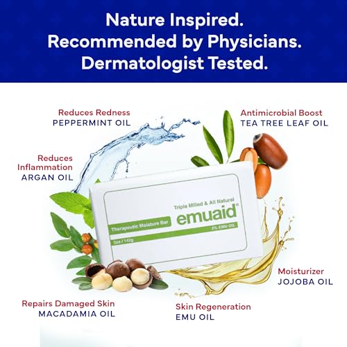 Emuaid Therapeutic Moisture Bar 5oz - Medicated Face & Body Cleansing Bar (Pack of 1)
