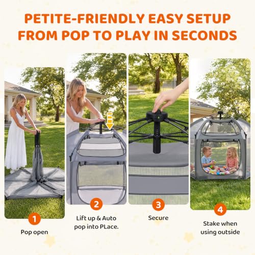 Dripex Baby Playpen with Canopy - Portable Pop Up Play Area for Outdoors, Grey