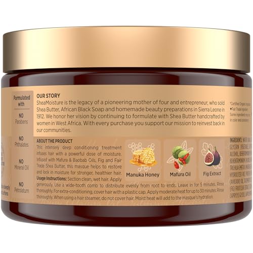 SheaMoisture Hair Mask, Manuka Honey & Mafura Oil Intensive Hydration Masque 2-Pack for Revitalizing Extra Dry, Damaged Hair, Frizz Control, 12 Oz Ea