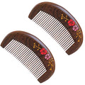 Pocket Size Sandalwood Comb with Flower Design - No Static Wide Tooth Hair Comb - 2pcs with Free Pouch - Variation MN Flower