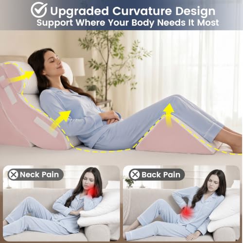 White Pink 5-Piece Orthopedic Wedge Pillow Set for Post Surgery Recovery