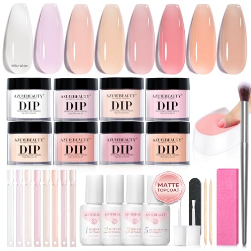 AzureBeauty Nude Pink Jelly Translucent Dip Powder Nail Kit – Long-Lasting Natural Finish