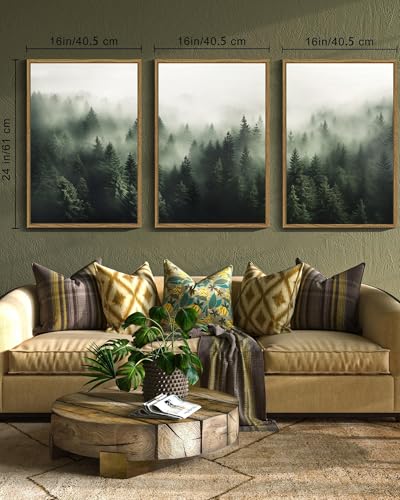 Green Forest Canvas Wall Art 16x24in Framed Nordic Nature Scene - Large Decor