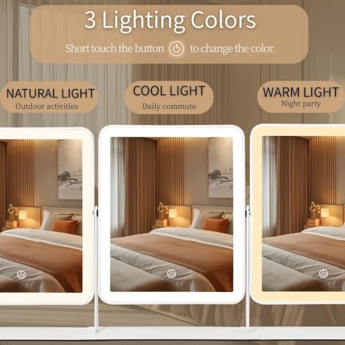 White 14x12 Inch LED Vanity Mirror with Lights, Dimmable Touch Control, Cordless Rechargeable Design