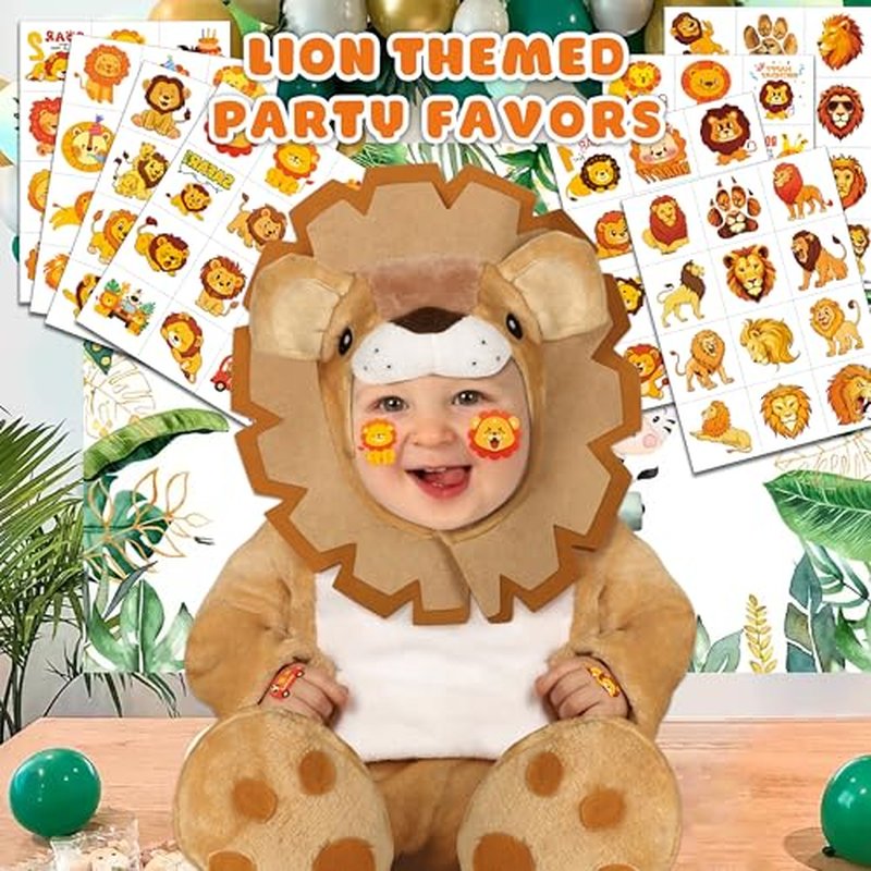96 PCS Funny Lion Pre-Cut Temporary Tattoos for Kids | Super Cute Themed Birthday Party Favors, Supplies, Decorations, Jungle Animal Fake Tattoo Stickers, School Rewards Prizes & Gifts for Boys Girls