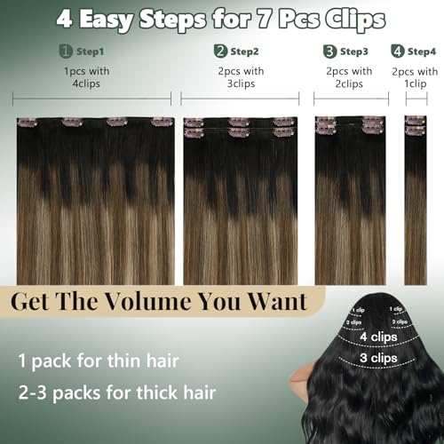 Clip-In Hair Extensions Human Hair Brown Balayage 14 Inch 7pcs - Variation #2/6/12/14 In