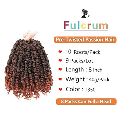Fulcrum Passion Twist Crochet Hair 8 Inch - 9 Packs Pre Looped for Black Women