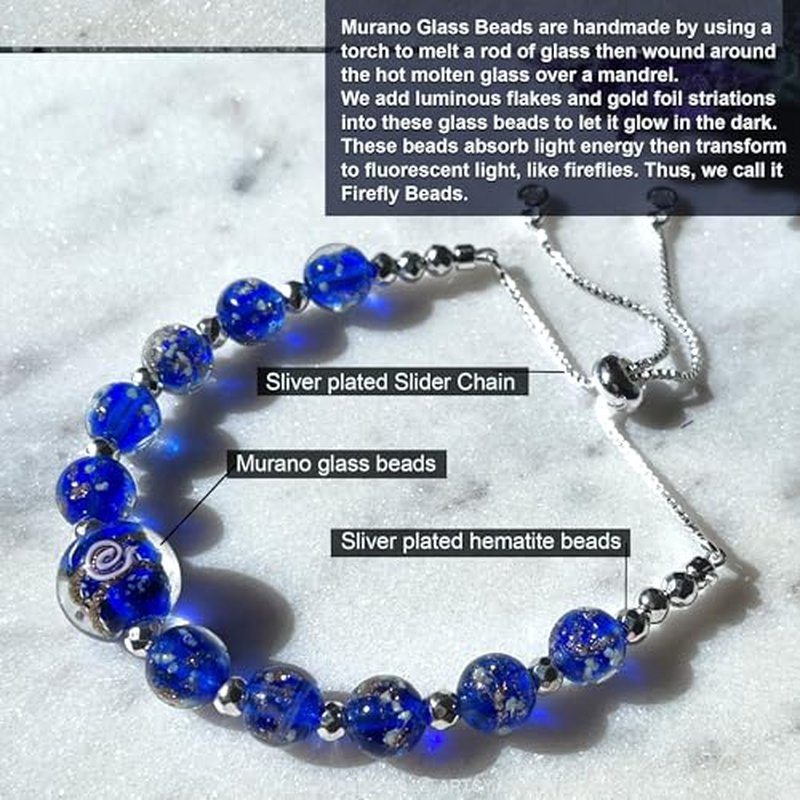 ARTSY Crafts Glow in The Dark Firefly Beads Bracelets Necklaces, Luminous Murano Glass Beads Jewelry Mermaid Crystals Healing Inspirational Bracelet Bangle