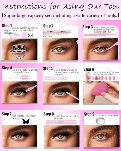 Eyelash Cluster Kit with 6 Styles & Complete Makeup Tools - Bunny, 100D-300D, Bottom Lashes, Curler, Glue & More - Variation: Bunny + 100D/150D/200D/300D