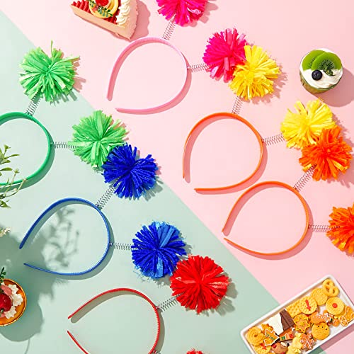 Pom Pom Headbands Set - Mixed Color 12 Pack for Parties & Festivals