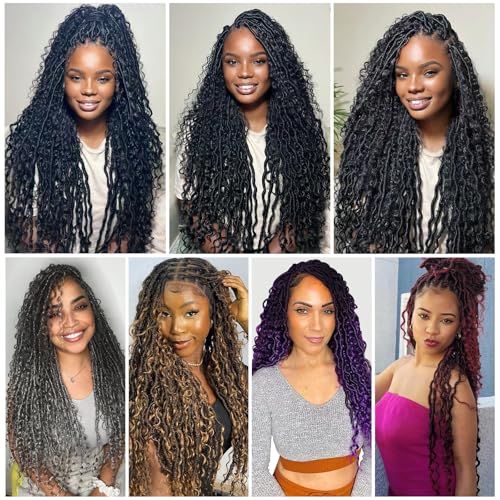 24 Inch Blue Goddess Locs Crochet Hair - Boho Faux Locs for Black Women, 8 Packs
