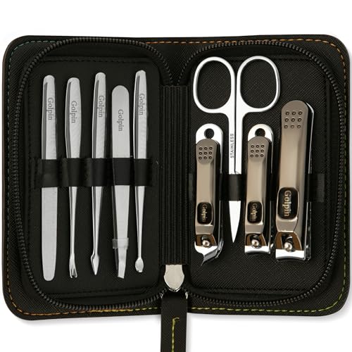 Black Stainless Steel Manicure Set for Men & Women – 9-Piece Travel Grooming Kit