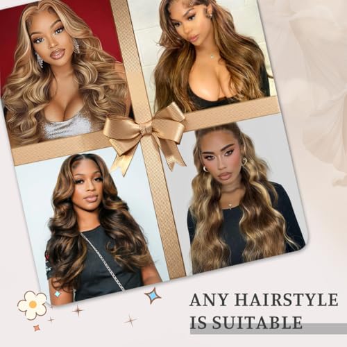 26 Inch Honey Blonde Highlight Human Hair Body Wave Lace Front Wig - 180% Density, 13x4 HD Transparent Lace, P4/27 Variation