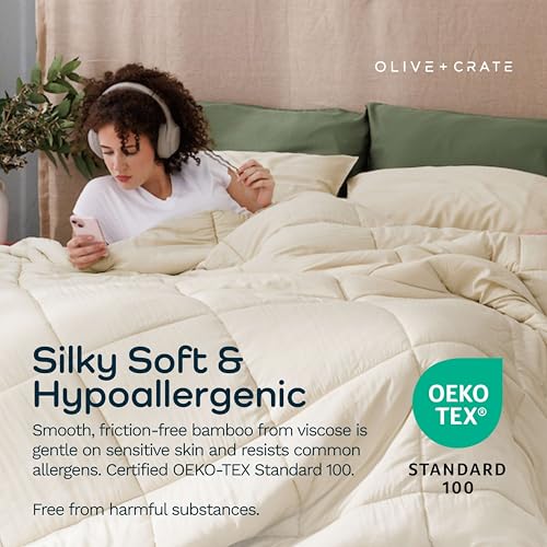 Bamboo Comforter Queen Size Beige Oatmeal - Breathable & Hypoallergenic