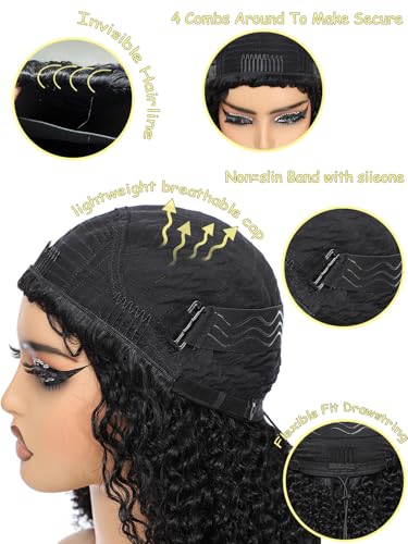 Natural Black 16 Inch Kinky Curly Half Wig Human Hair 3-in-1 Glueless Flip Over Style