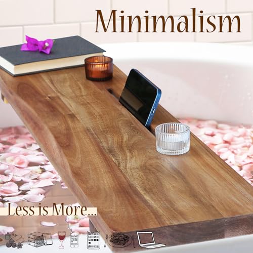 35" Acacia Wood Bathtub Tray Caddy for Freestanding Tubs - Thickened 1.2" Board, Elegant Spa Accessory