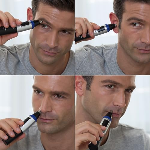 Nose Ear Facial Hair Trimmer Wet Dry Vortex Cleaning System - Blue