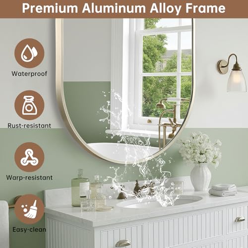 22x30 Inch Oval Brushed Nickel Bathroom Mirror - Modern Wall Decor