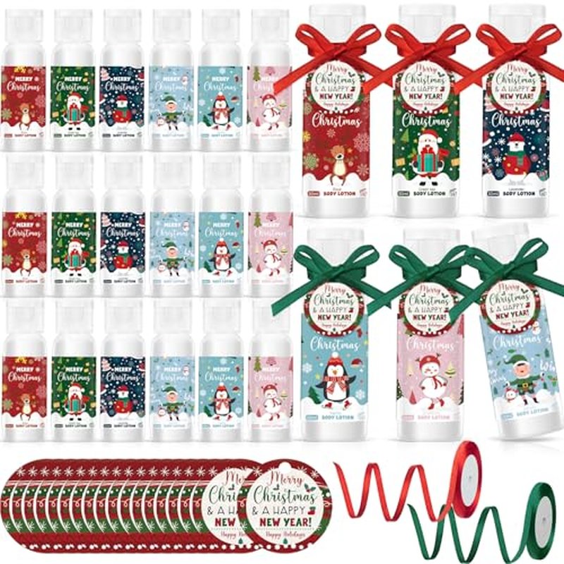 24 Set Christmas Hand Cream Gift Moisturizing Hand Lotion for Women Travel Size Lotion for Christmas Party Favors with Card for Xmas Mother Teacher Stocking Stuffer