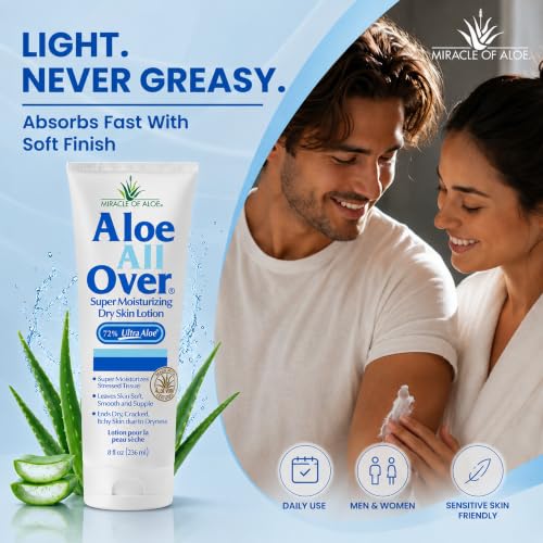 Aloe All Over Super Moisturizing Lotion 8oz Pack of 2 - Dry Skin Relief for Men Women Kids