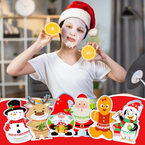 36 Pack Christmas Face Masks Set - Holiday Skincare Facial Sheet Masks for Women & Men - Festive Stocking Stuffer