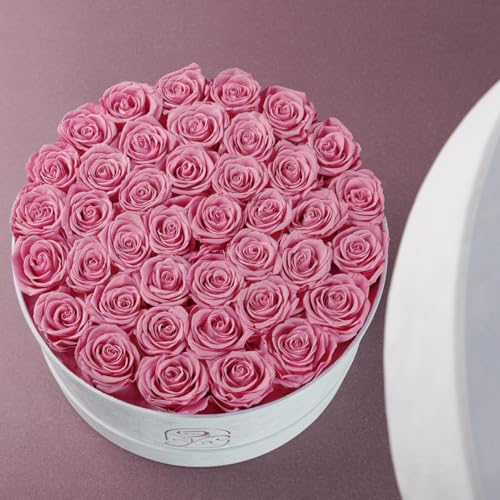 40 Preserved Roses in Velvet Box - Romantic Gift for Women, Pink