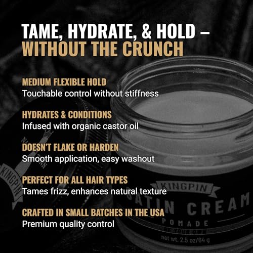 KINGPIN Satin Cream Hair Wax - Medium Hold & Natural Finish - 4.5 oz Pack