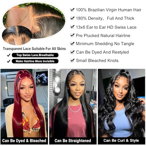 18 Inch Natural Black SIFULAN 13x6 HD Lace Front Wig with Baby Hair & 180% Density
